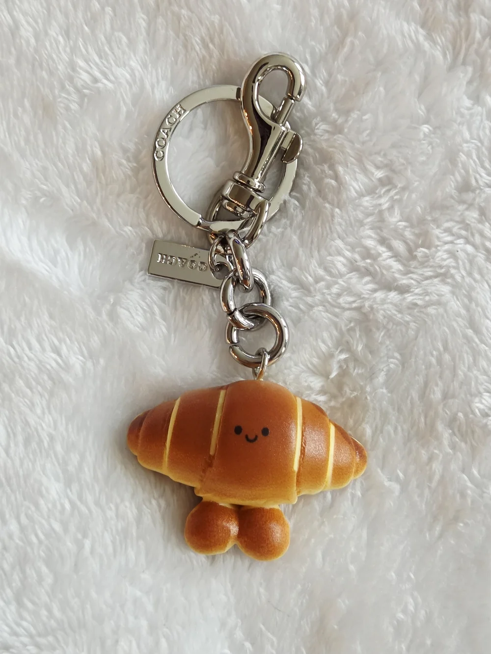 C Logo Silver Key Ring with Cute Croissant Charm - Brown Fun Bag Charm